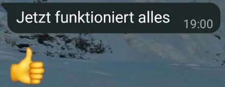 German customer message confirming that everything now works.