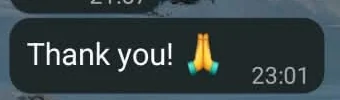 A customer sends a simple thank-you message.