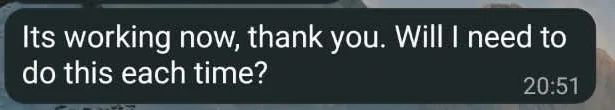 Customer confirms successful activation and thanks support.